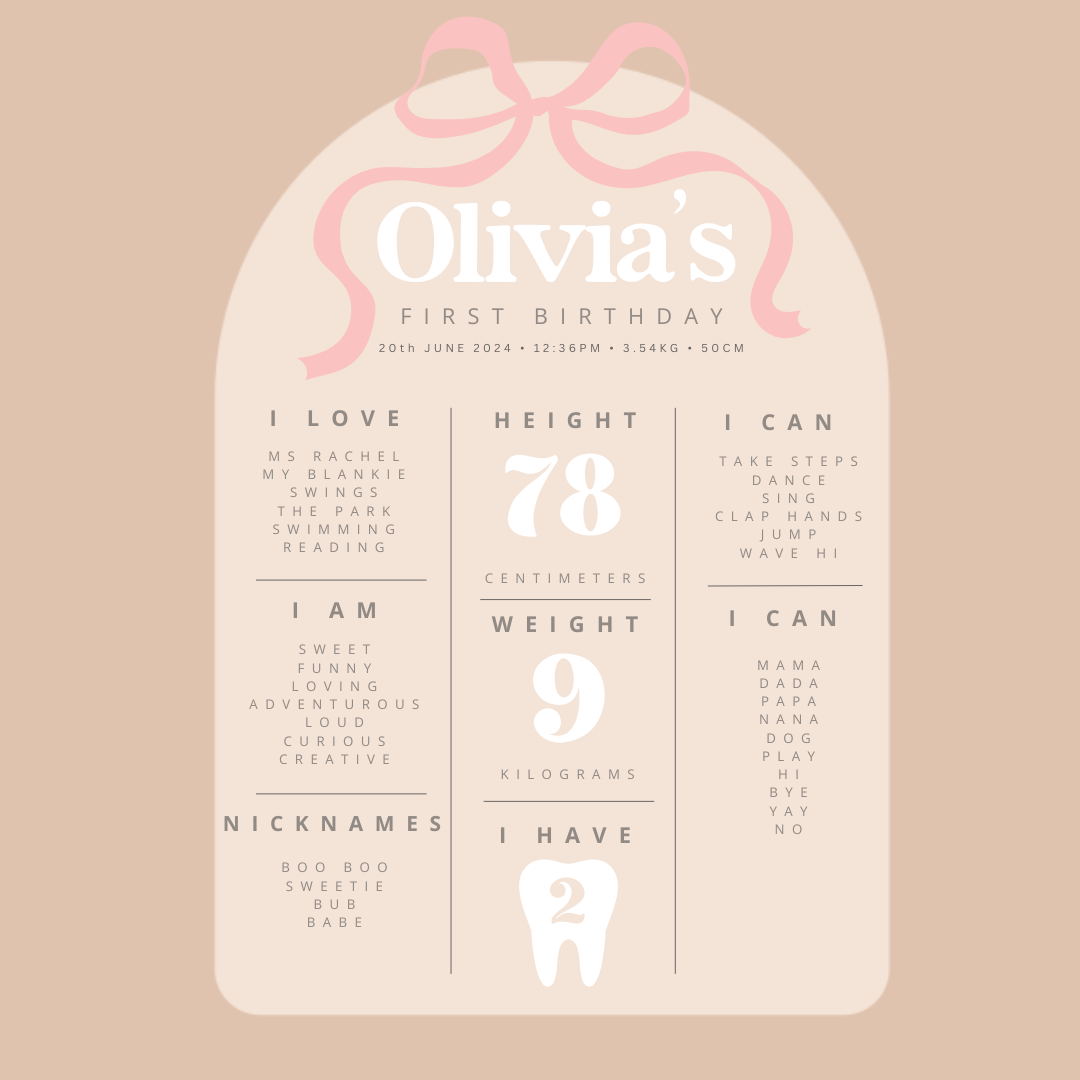 First Birthday Milestone Board - Coquette Bow